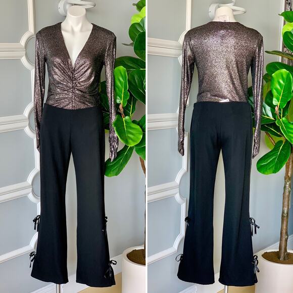 Valentino Wide Leg Wool Tuxedo Pants With Ribbon Ties Size 8 - Picture 10 of 12